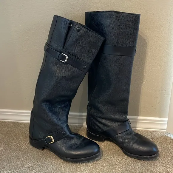 Chloe black leather biker knee high boots size 37
