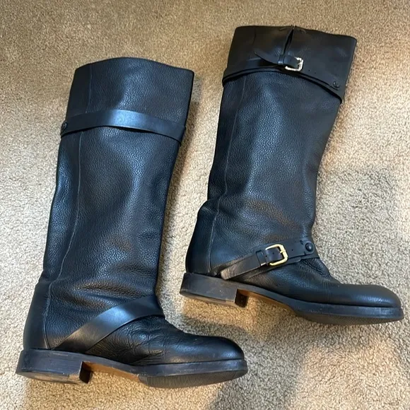 Chloe black leather biker knee high boots size 37