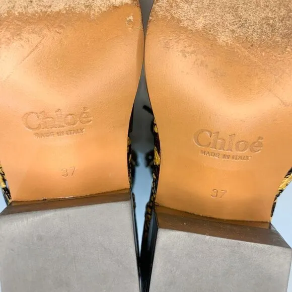 Chloe Python Embossed Leather Rylee Ankle Boots EU 37 US 7 Lace up Cutout Bootie