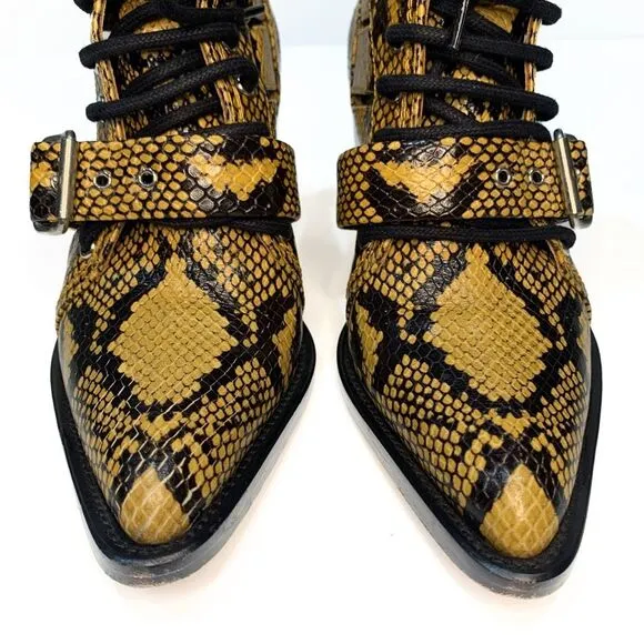 Chloe Python Embossed Leather Rylee Ankle Boots EU 37 US 7 Lace up Cutout Bootie