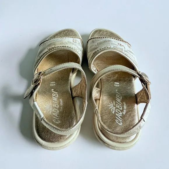 Ciao Bimbi Girls Glamour Gold Leather Sandals Sz 29 Made Italy Adjustable Strap