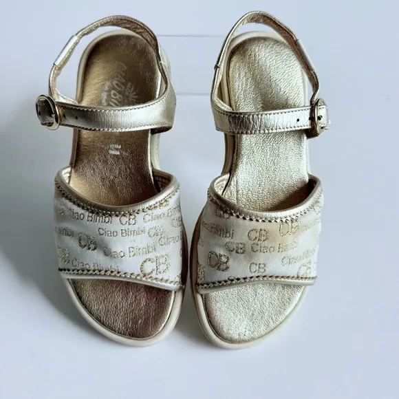 Ciao Bimbi Girls Glamour Gold Leather Sandals Sz 29 Made Italy Adjustable Strap
