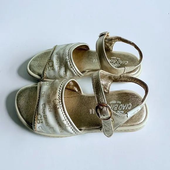 Ciao Bimbi Girls Glamour Gold Leather Sandals Sz 29 Made Italy Adjustable Strap