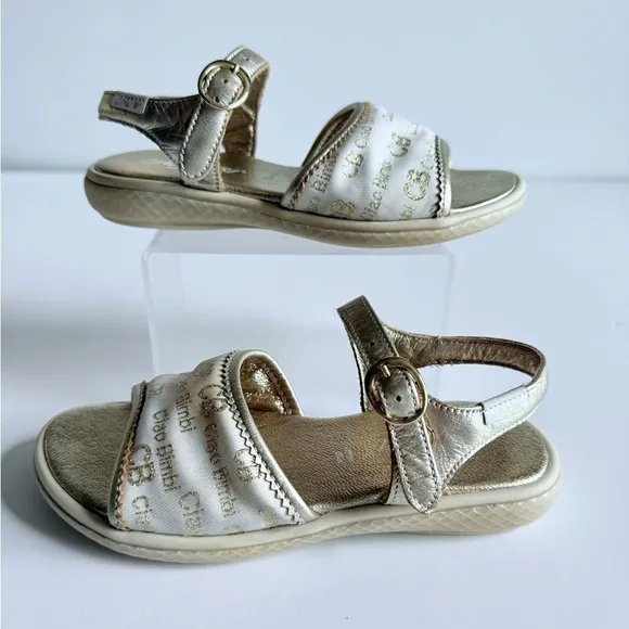 Ciao Bimbi Girls Glamour Gold Leather Sandals Sz 29 Made Italy Adjustable Strap