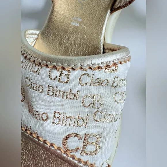 Ciao Bimbi Girls Glamour Gold Leather Sandals Sz 29 Made Italy Adjustable Strap