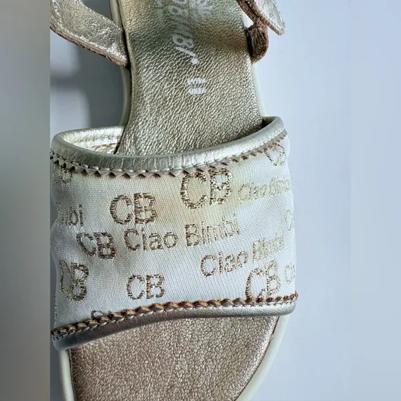 Ciao Bimbi Girls Glamour Gold Leather Sandals Sz 29 Made Italy Adjustable Strap