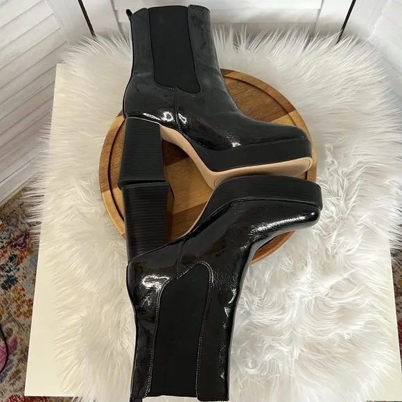 Circus NY Sam Endelman Chunky Heel Platform Black Patent Stace Boot Size 11