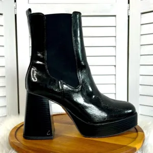 Circus NY Sam Endelman Chunky Heel Platform Black Patent Stace Boot Size 11