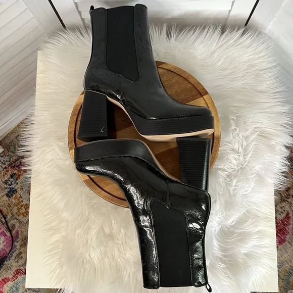Circus NY Sam Endelman Chunky Heel Platform Black Patent Stace Boot Size 11