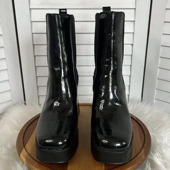 Circus NY Sam Endelman Chunky Heel Platform Black Patent Stace Boot Size 11