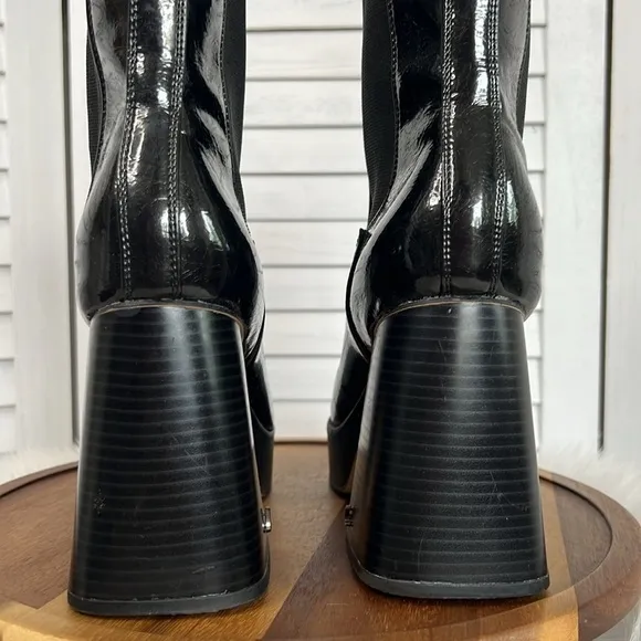 Circus NY Sam Endelman Chunky Heel Platform Black Patent Stace Boot Size 11