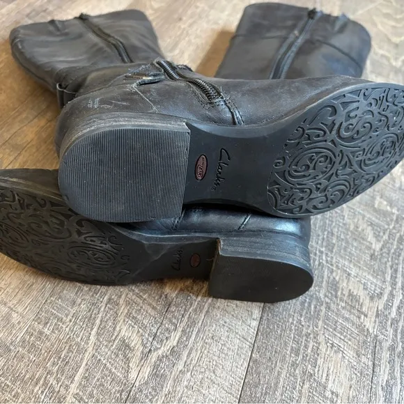 Clarks Black Heeled Boots with Leather Finish