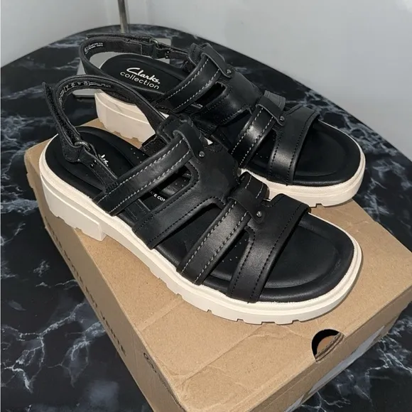 Clarks Collection Leather Sandals Coast Shine Gladiator Shoes Size 9.5 AUTHENTIC