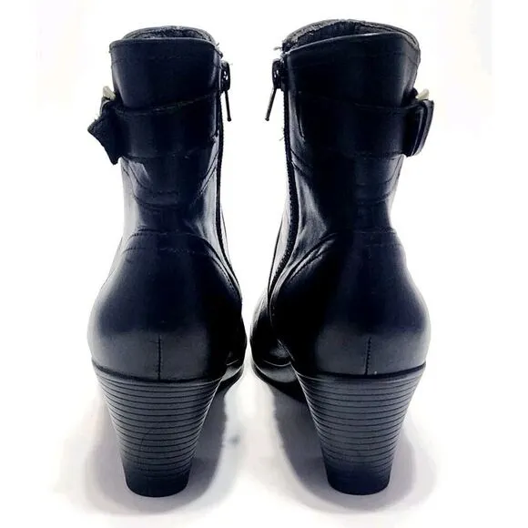 Clarks Dream Harmony Zip Ankle Black Leather Block Heel Boots Womens Size US 11M