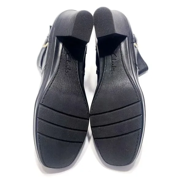 Clarks Dream Harmony Zip Ankle Black Leather Block Heel Boots Womens Size US 11M