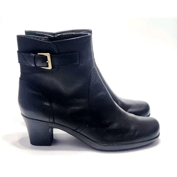 Clarks Dream Harmony Zip Ankle Black Leather Block Heel Boots Womens Size US 11M