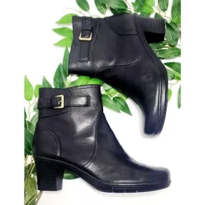 Clarks Dream Harmony Zip Ankle Black Leather Block Heel Boots Womens Size US 11M