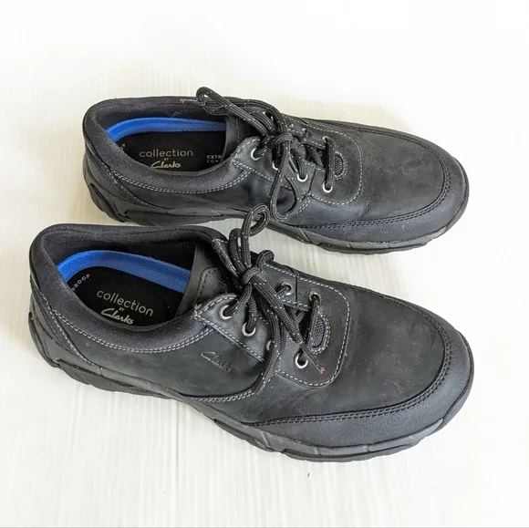 CLARKS Men's Grove Edge Waterproof Oxford Shoes Black leather hiking shoes