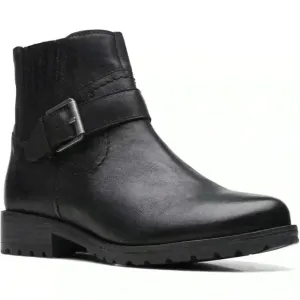 Clarks women’s 6.5 Clarkwell strap boots black buckle closure side zipper
