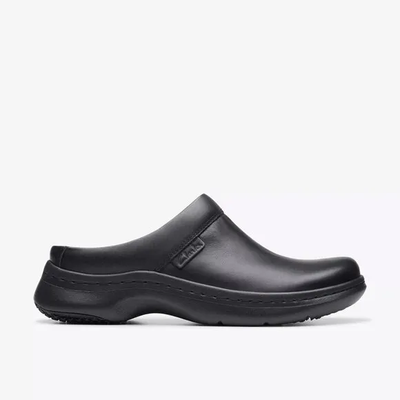 Clarks Womens ClarksPro Clog Slip-on Shoes - Black Leather NEW