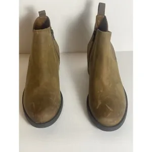 Clarks Womens Memi Zip Leather Ankle Boots Dark Tan Sz 10 Medium 2” Heel