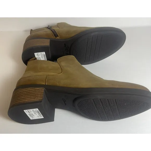 Clarks Womens Memi Zip Leather Ankle Boots Dark Tan Sz 10 Medium 2” Heel