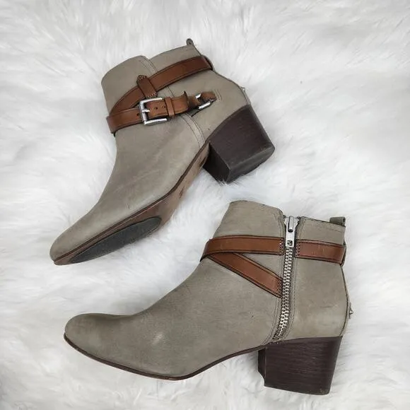 Coach Booties Pauline Size 8.5 Tan Nubuck Leather Ankle Boots $225
