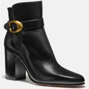 COACH Delaney Signature Buckle Bootie Heel in Classic Black Leather Size 10