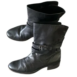 Coach “Jesika” Black leather moto ankle slouch boots