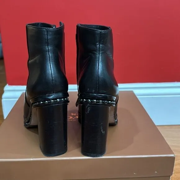 Coach Justina Black Ankle Boots Women's Beaded Chain Accents size 6.5