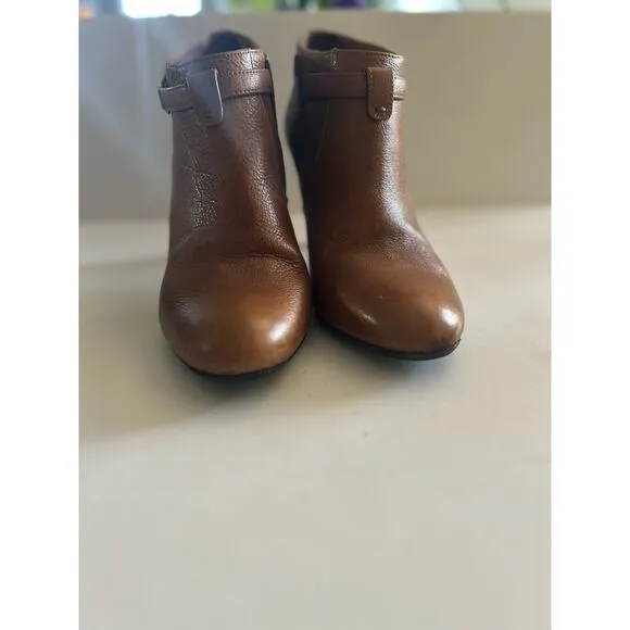 COACH Logo Salene Leather Boots Ankle Booties 3.5” Heels Size 7.5 Brown w/ gold