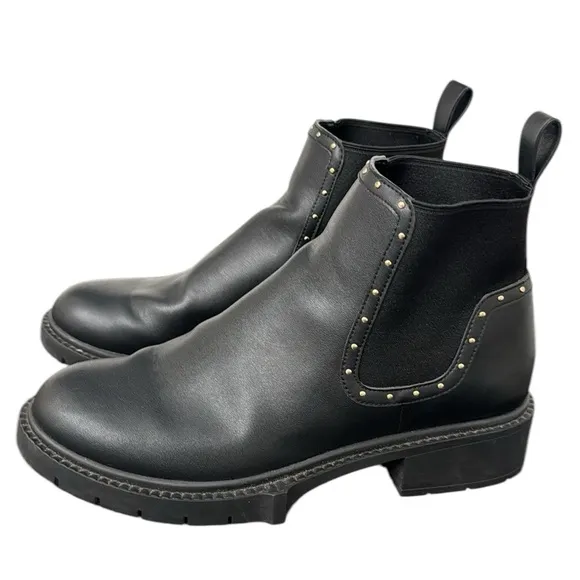 Coach Lory Black Leather Gold Studded Ankle Booties Boots Sz 8.5 B