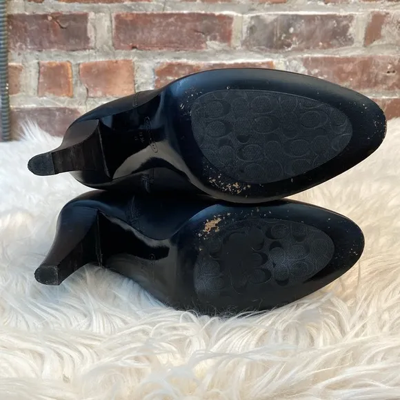Coach Millie Black Leather Embossed Logo Tall Boots, Size 9.5B