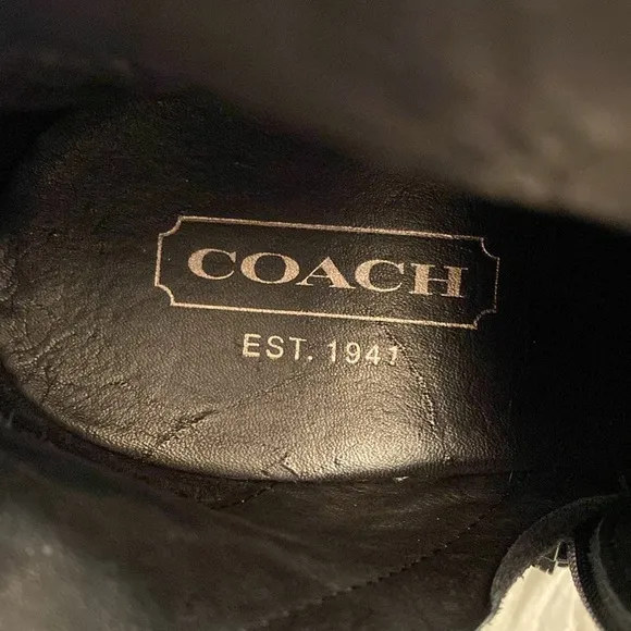 Coach Millie Black Leather Embossed Logo Tall Boots, Size 9.5B