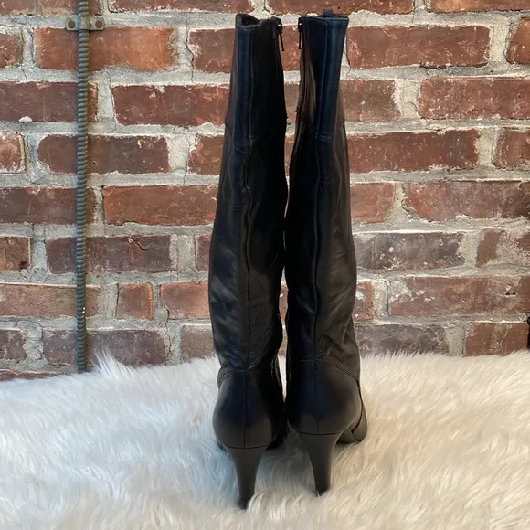 Coach Millie Black Leather Embossed Logo Tall Boots, Size 9.5B