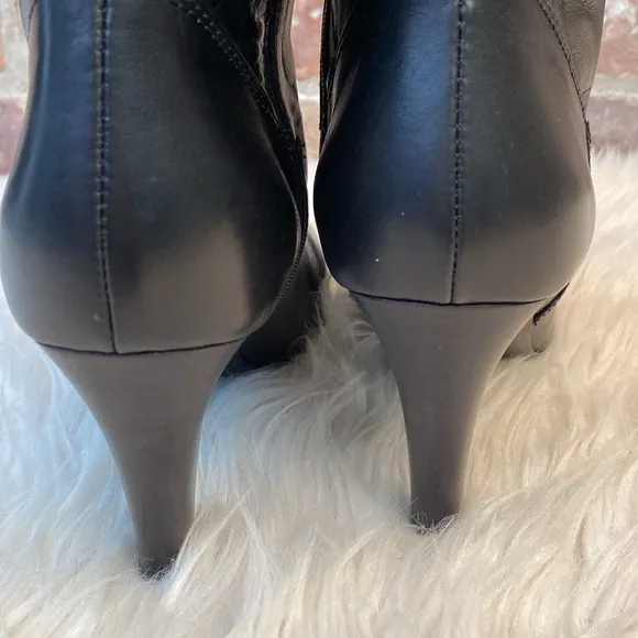 Coach Millie Black Leather Embossed Logo Tall Boots, Size 9.5B