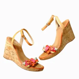 Coach Morgan Strappy Floral Cork Wedge Sandal Size 8.5