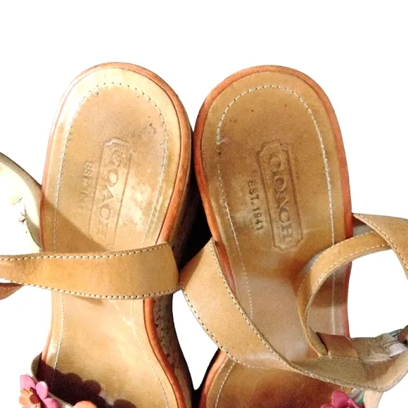 Coach Morgan Strappy Floral Cork Wedge Sandal Size 8.5