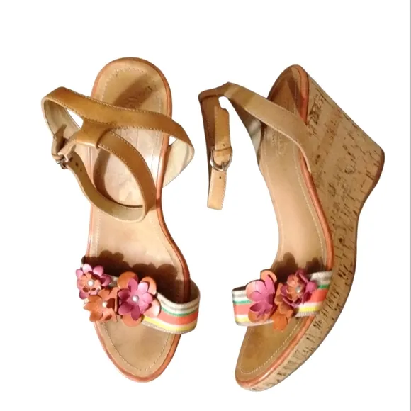 Coach Morgan Strappy Floral Cork Wedge Sandal Size 8.5