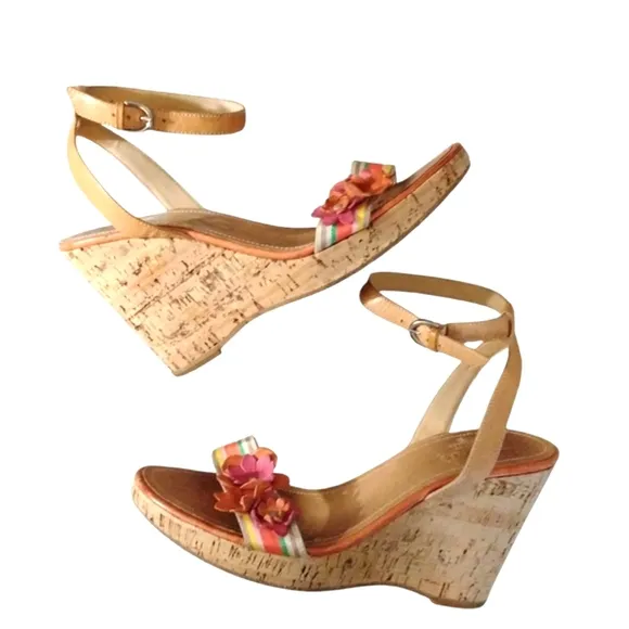 Coach Morgan Strappy Floral Cork Wedge Sandal Size 8.5