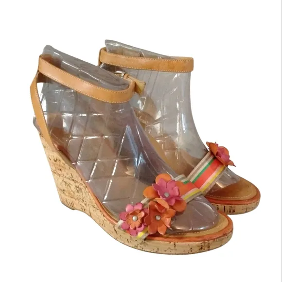 Coach Morgan Strappy Floral Cork Wedge Sandal Size 8.5