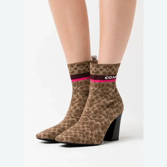 Coach Tasha Signature Knit Bootie, Brown Size6.5