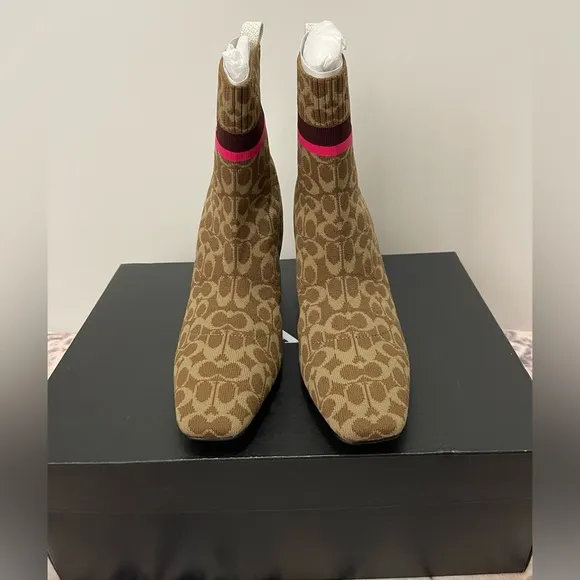 Coach Tasha Signature Knit Bootie, Brown Size6.5