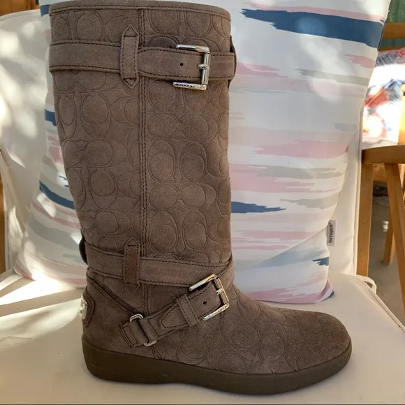 Coach Thelma 12CM Gray Suede Monogram Boots