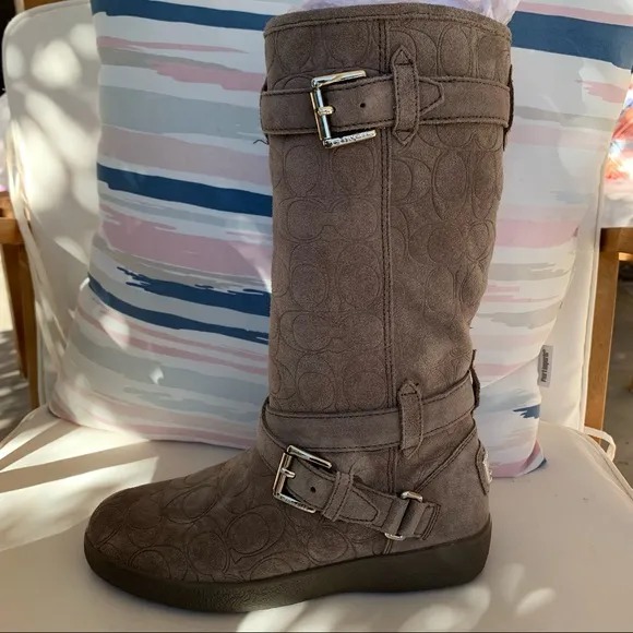 Coach Thelma 12CM Gray Suede Monogram Boots