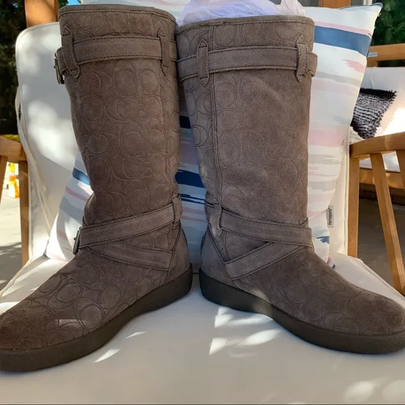 Coach Thelma 12CM Gray Suede Monogram Boots