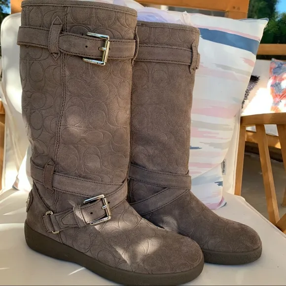 Coach Thelma 12CM Gray Suede Monogram Boots