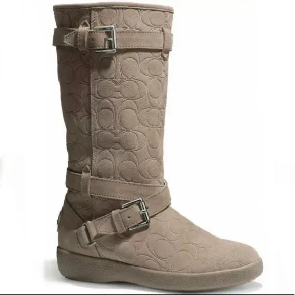 Coach Thelma 12CM Gray Suede Monogram Boots
