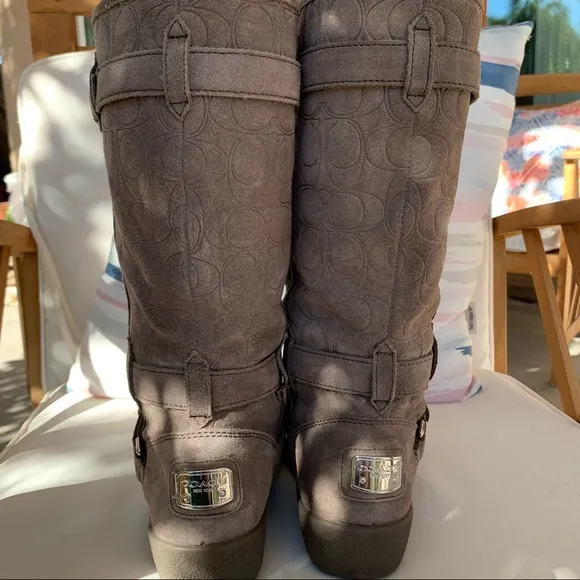 Coach Thelma 12CM Gray Suede Monogram Boots