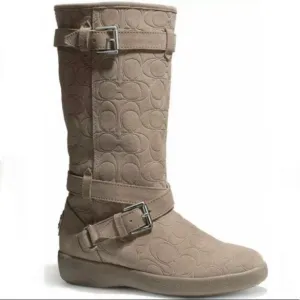 Coach Thelma 12CM Gray Suede Monogram Boots